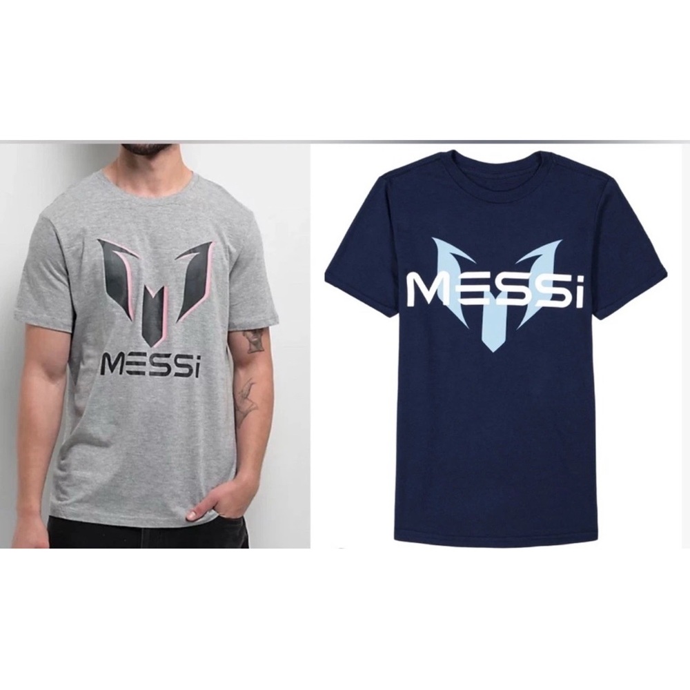 2 Messi Collection T shirts-Set of Blue & Grey Mens Medium & Large Sizes NWT